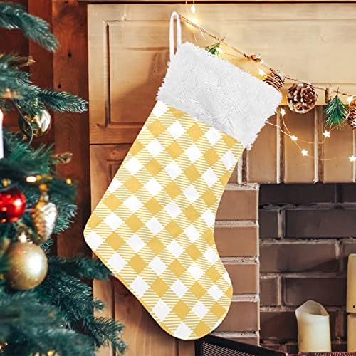 Божиќни чорапи на Алаза, жолти и бели виши, класични персонализирани големи декорации за порибување за семејни празнични сезони за