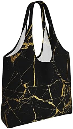 PSVOD црно златно мермерно платно торба, торба за патници за рамо на рамото за складирање на патувања за шопинг