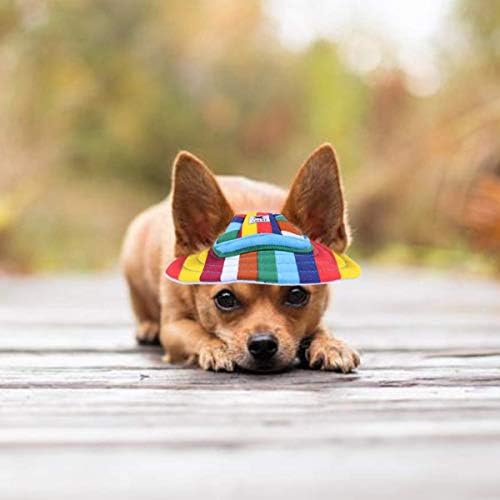 Winomo Round Bred Pet Cap Cap Stripe Pet Dog Mesh Порозно сонце капаче со дупки за уши за мали кучиња