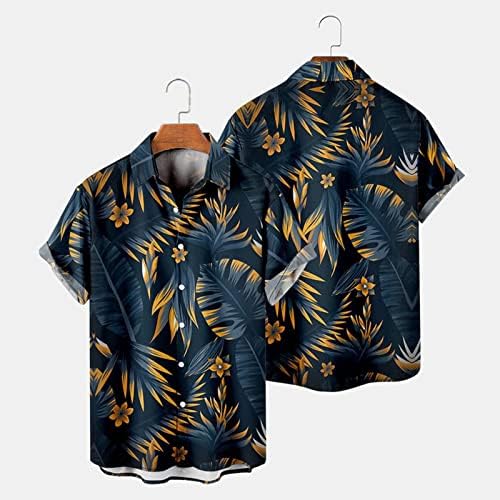 Копче за кошули за машки хавајски кошули на ЗДДО надолу по кратки ракави летни геометрија печати опуштена вклопена кошула гроздобер Алоха