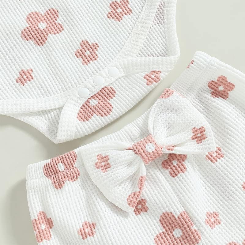 Мајмукилабе новороденче бебе девојче лето цветни облеки на ракави со ракави ромпер + панталони со дното на bellвончето + лента за глава 3 парчиња