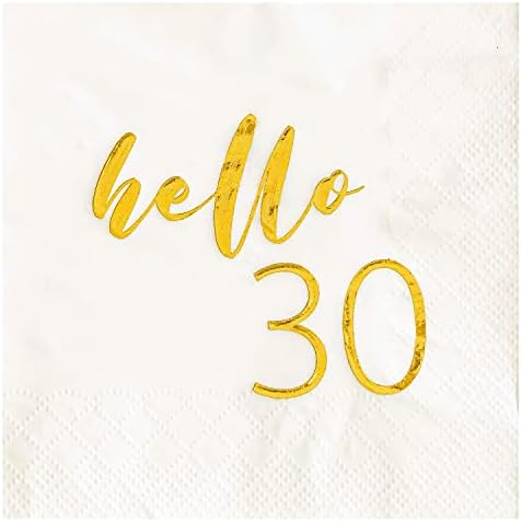 Златно злато фолија здраво 30 салфетки за коктел за жени/мажи 30-ти роденденски украси, 3-тит 30-ти роденден за еднократна употреба