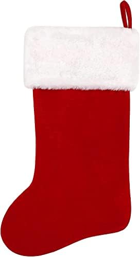 Мбета 20 Инчи Монограм Божиќни Чорапи Црвен Кадифе Со Бела Супер Мека Кадифена Манжетна Везени Божиќни Чорапи Класични Персонализирани