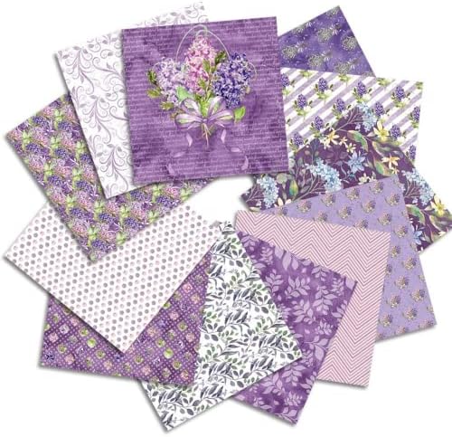 12 x12 лаванда цветни лисја виолетова обрасци Декоративни занаетчиски хартиени подлога, 24 лим еднострана хартија за белешки, 160GSM