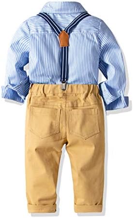 Бебе момчиња формално поставување мали момчиња господа облека одговараат долги ракави кошула со ленти+суспензија+панталони+лак вратоврска