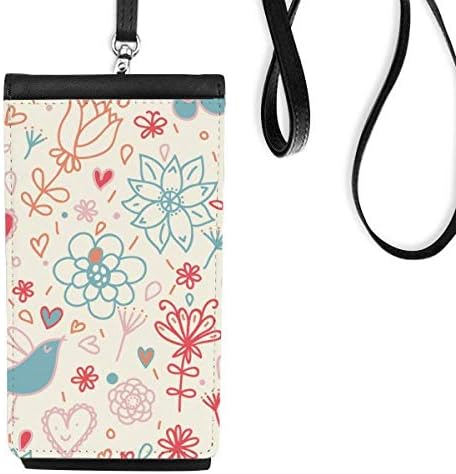 Цвеќиња со птици сликаат телефонски паричник чанта што виси мобилна торбичка црн џеб