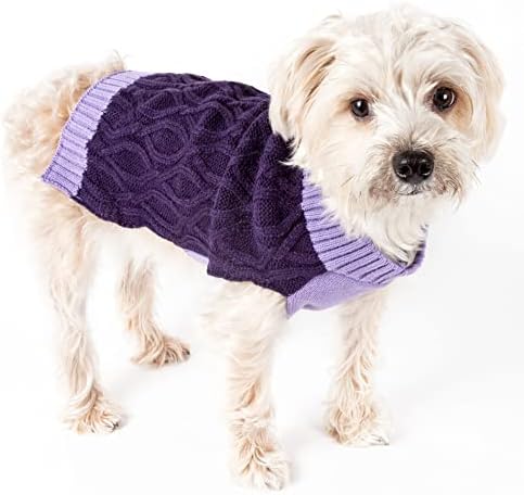 Pet Life Life ® овална ткаена мода џемпер за миленичиња - дизајнер тежок кабел плетен џемпер со кучиња со вратот на желка - зимска