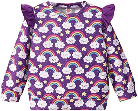 Nubeehoho мали девојчиња џемпери слатки симпатични виножито еднорог образец обичен пулвер руф, екипаж со долги ракави кошули облека