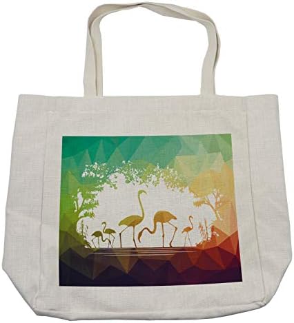 Амбесон Африка торба за купување, модерен дизајн Фламинго во дигитална уметност со полигонални прикажани ефекти во сенка, еколошка торба