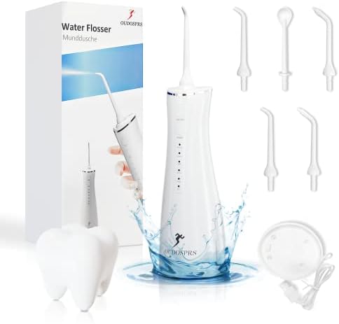 Oudosprs Вода Флоссер за чистење на забите со основа, вода за чистење на забите, 5 режими и 5 совети избор на вода, безжични вода за заби, IPX7