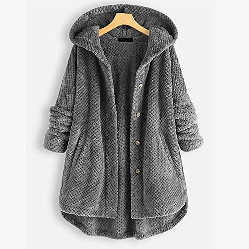 Jjhaevdy interенски зимско топло руно палто плус големина задебелување на копчињата со качулка, лесна лесна надворешна облека