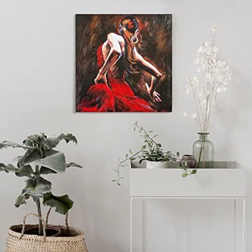 12x12inch рачно насликано масло за сликање на масло платно уметност шпански фламенко танчер во црвен фустан илустрација уметнички дела