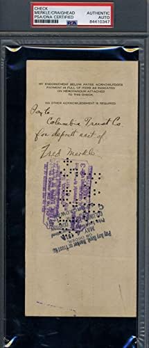 Фред Меркл ПСА ДНК Коа потпиша во 1918 година во Чикаго Cubs Check Payroll Autograph