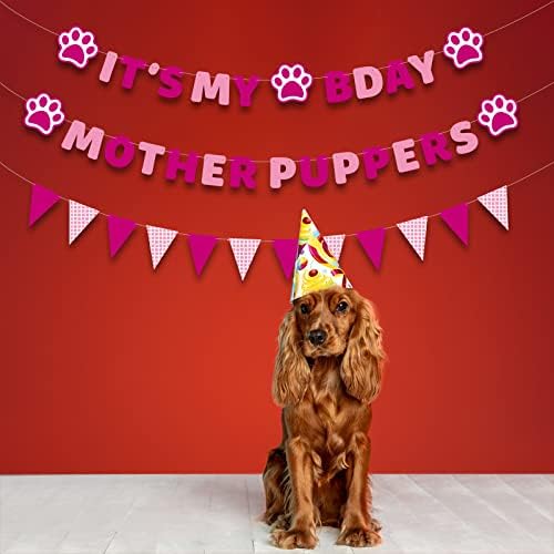 Пред-нанижани Материјали За Роденденски Забави За Кучиња, Тоа Е Мојот Ден На Мајката Кученца Знак За Знаме Розова, Кученце Куче Шепа