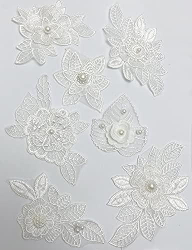 Luwigs 7 парчиња 3D цветни чипка везови аплики бисер крпеница DIY венчаница за шиење занаетчиски капаци фармерки јакни торбички
