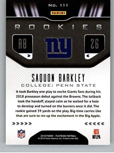 2018 Playbook Football 111 Saquon Barkley RC Rcikie картичка Newујорк гиганти дебитант официјален NFL картичка произведена од Панини