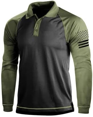 H Hyfol Polo кошули за мажи контраст во боја со долг ракав со краток ракав графички истегнување американски патриотски голф поло за мажи
