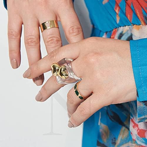 Колезо модна транспарентна смола срцев прстен за жени трендовски голем геометриски квадратен круг буци прстени накит-15915
