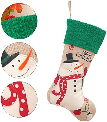 Везници за забави за торби со кабилок снежен човек Персонализирани модели на порибување весели чорап за цртан филм Бурлап Рустикален камин Божиќ