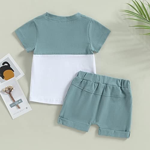 Облека за бебешки момче со кратки ракави за кратки ракави во боја на маица врвови еластични шорцеви од половината Симпатична новородена