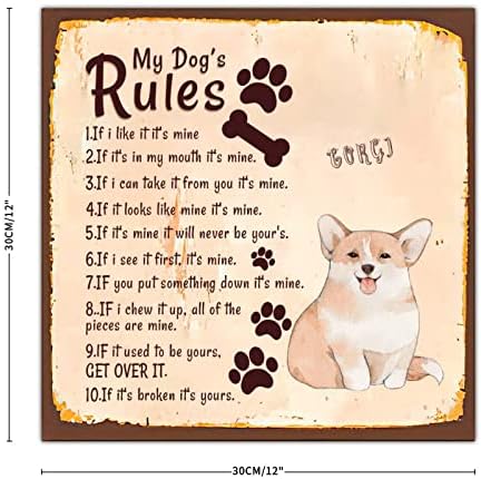 Алиојоит Смешно Куче Метал Потпишете Ги Правилата На Моето Куче Рустикална Закачалка За Врата За Миленичиња Метален Постер Ретро Домашно Милениче