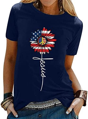 4 јули Лето Врвови Жените Смешни Повик Графика Денот На Независноста О Вратот Блуза Лабава-Фит Краток Ракав Блуза