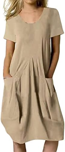 Фустани со кошули со џебови жени плус големина печати дневно обичен кратки ракави гроздобер боемјан против вратот Макси Петит