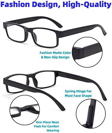 Autojouls очила за читање со 5 пакувања, очила за квалитет на пролетта за шарки за мажи и жени, чисти леќи за компјутерски очила