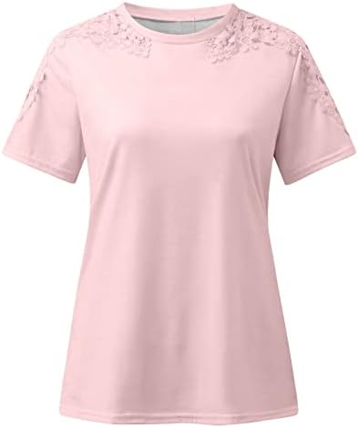 Женски чипка кратки ракави маици облечени обични гледаат преку маица летни дами врвови и блузи деловна облека