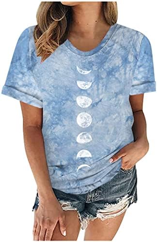 Женска сонце Месечина печурка графички врвови гроздобер лабава лабава фит блуза краток ракав вратоврска боја маичка тинејџерска девојка обични