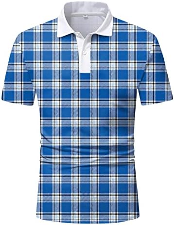 XXBR MENS PLAID POLO кошули, краток ракав провери лежерна кошула за голф, вратот на вратот летен спортски решетки за тениски тениски врвови