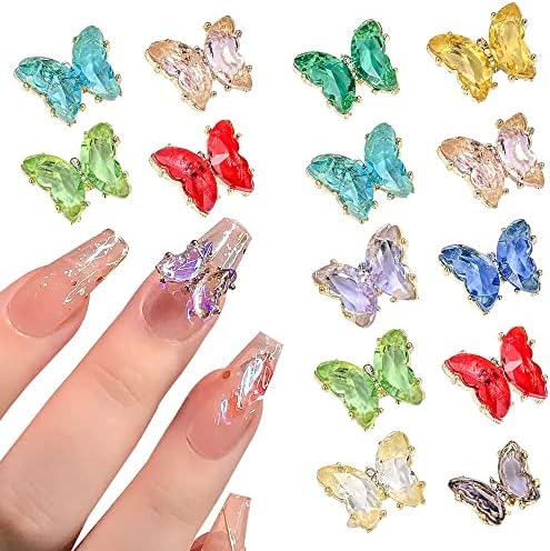 10 парчиња чисти кристали Пеперутка нокти уметност шарм aurora злато трим луксузни декорирање на нокти делови јапонски 3Д пеперутки