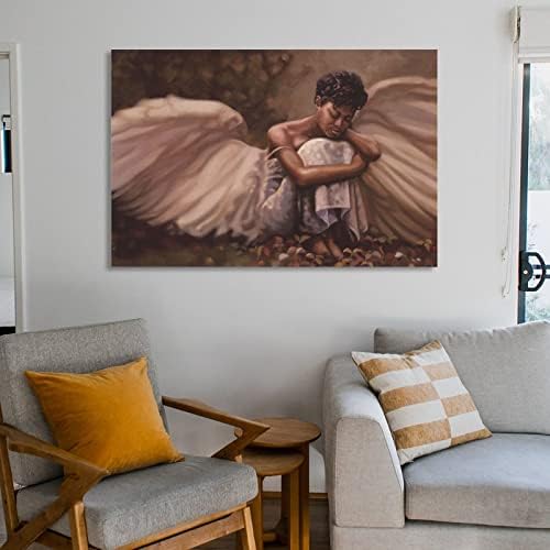 Црно ангелско крило уметност постер платно печатење wallидни уметнички слики платно wallид декор дома декор дневна соба естетска 16x24inch
