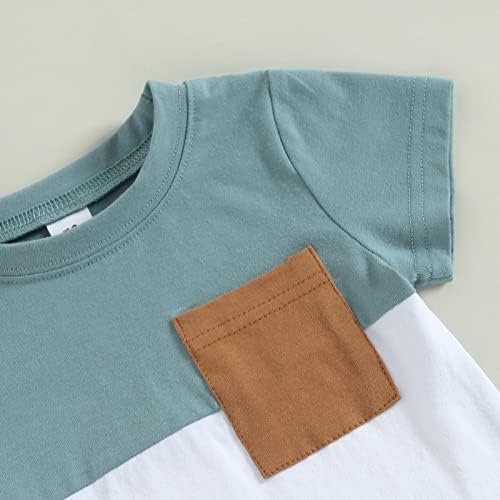 Мајмукилабе дете бебе момче лето облека Краток ракав контраст во боја маица+ шорцеви за влечење поставени 2 парчиња облека