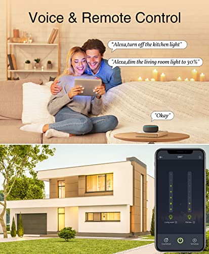 Ghome Smart Dual Dimmer Switch работи со Alexa Google Home, заштеда на простор, 2,4GHz Wi-Fi прекинувач за затемнети светилки со LED CFL INC, потребна