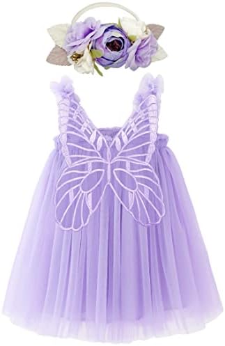 BGFKS Layered Butterfly Tulle Tutu фустан за девојчиња, дете девојче принцеза фустан со цветна лента за глава