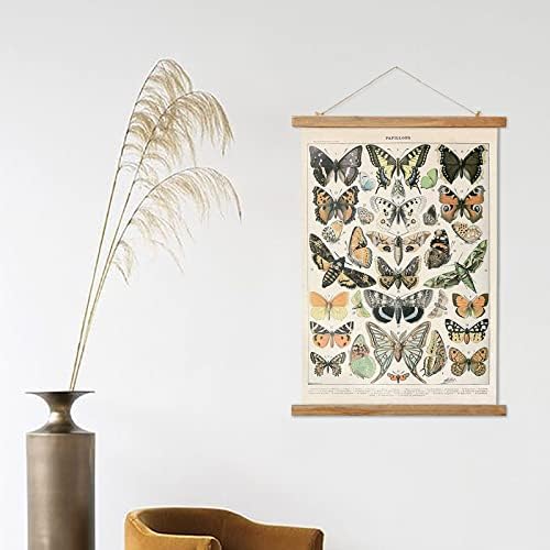 ОВФОВИ Гроздобер пеперутки Постери за закачалка, ретро стил на печати за wallидови, отпечатени на постелнина со природни дрвени