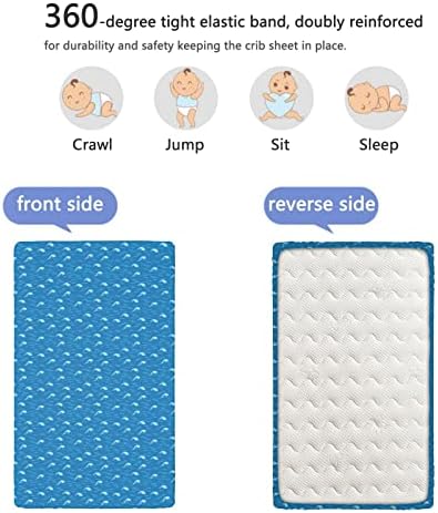 Tidal Wave со тематски опремени мини чаршафи, преносни мини креветчиња за креветчиња меки и дишечки постелнини-столбови за момче или