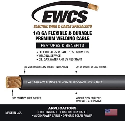 EWCS 1/0 Мерач Премија Екстра Флексибилни Заварување Кабел 600 Волти-Црна 20 Нозете-Направени Во САД