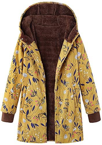 Палта за жени јакни за жени зимска топла надворешна облека цветни печатени џебови со качулка гроздобер преголеми палта