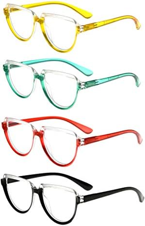 Gtsy 4 пара читање очила со пролетна шарка - модна половина месечина дизајн очила за жени