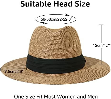 Панама слама капа за жени и мажи, преклопени летни капаци за заштита на сонцето, прилагодлива летна капа широко пакувачка капа.