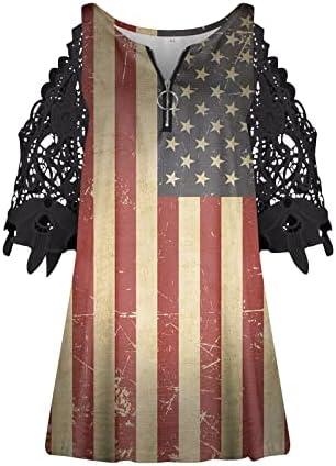 Врвовите на жените, плус блуза со големина за дами Денот на независност Трендовски ладно рамо на ракав Врвни американски печатени врвови