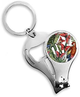 Цветни лисја бела птица пеперутка клуч за клучеви прстен со мултифункционални нокти за шишиња за шише Подарок