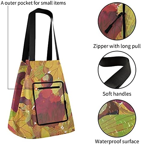 Есенски есенски лисја преклопени рамо торбички торба за еднократна употреба на намирници, тешка школа торба торба за купување торба за