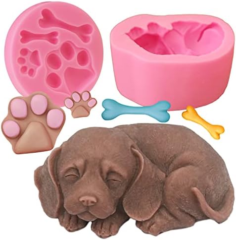 2 парчиња кучиња силиконски сапуни калапи 3Д кученце шепа на коска форма силиконски фондан мувла симпатична кучиња свеќи сапун восок