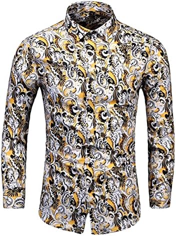 2023 Нова машка лабава печатена кошула плус големина мода обични кошули со долги ракави кошули под 25 години