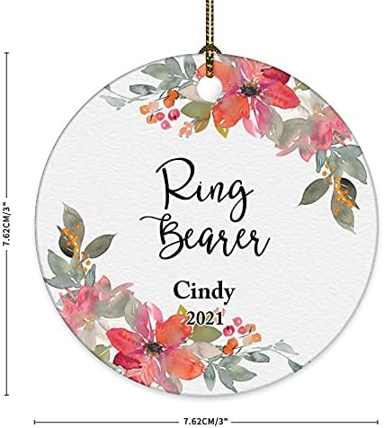 Прилагодено име прстен сувенири керамички украси цветни венци 2021 двострано печатење 3x3 инчи тркалезно украсување на новогодишни украси за украсување