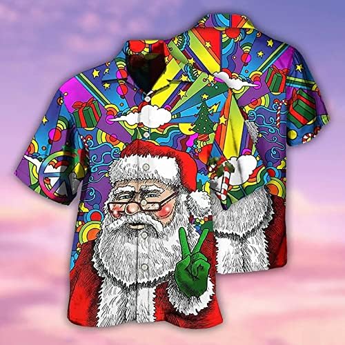 Божиќна кошула на Зддо за мажи со опуштено копче за кратки ракави со кратки кошули Смешни Божиќ Дедо Мраз печати Хавајски плажа Топ