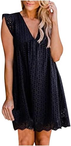 Макси фустани за жени 2023 година, женски исечен џеб резервоар за џеб на врвот Хакама лето цврст V врат мини фустан
